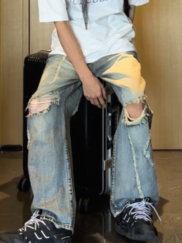 Jeans de mezclilla desgastados de ajuste holgado para hombre-1