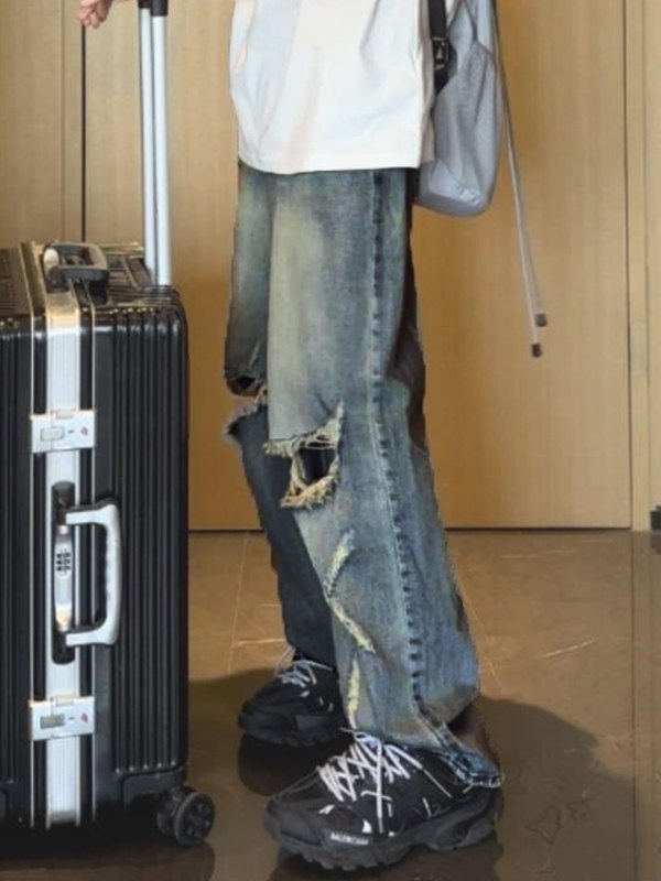 Jeans de mezclilla desgastados de ajuste holgado para hombre-2