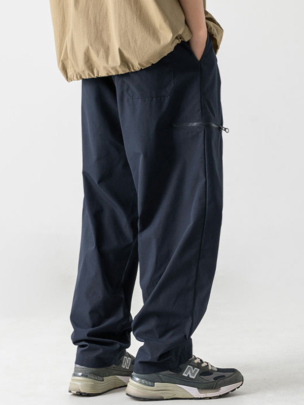 Pantalones de pierna ancha con bolsillo lateral con cremallera para hombre-2