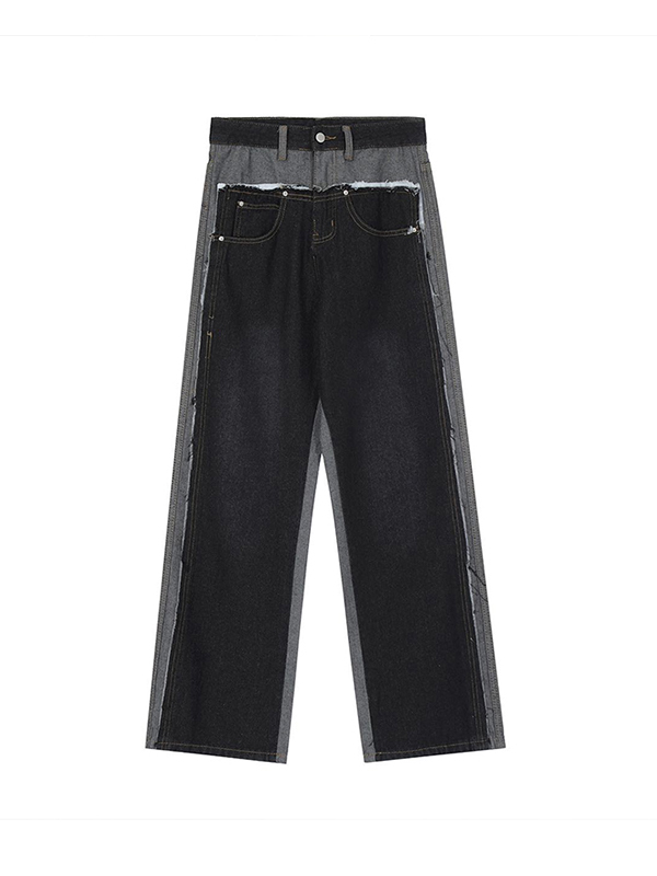 Vaqueros holgados desgastados con empalme informal para hombre-4