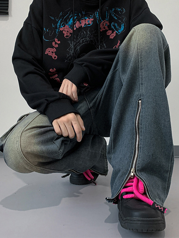 Vaqueros cargo con abertura y cremallera y bolsillo con solapa para hombre-4