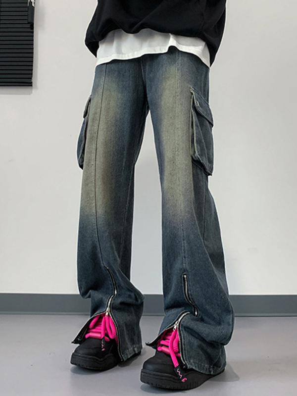 Vaqueros cargo con abertura y cremallera y bolsillo con solapa para hombre-3