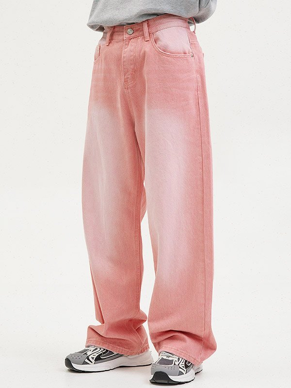 Jeans sueltos de mezclilla desgastada vintage para hombre-2