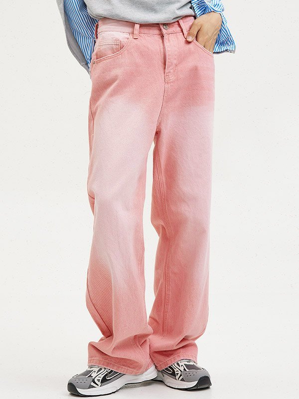 Jeans sueltos de mezclilla desgastada vintage para hombre-3