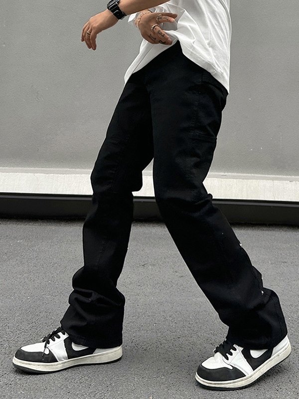 Jeans de pierna recta con adornos metálicos para hombre-2