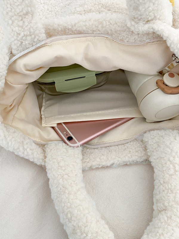 Bolso bandolera de forro polar con motivo de ganso-5