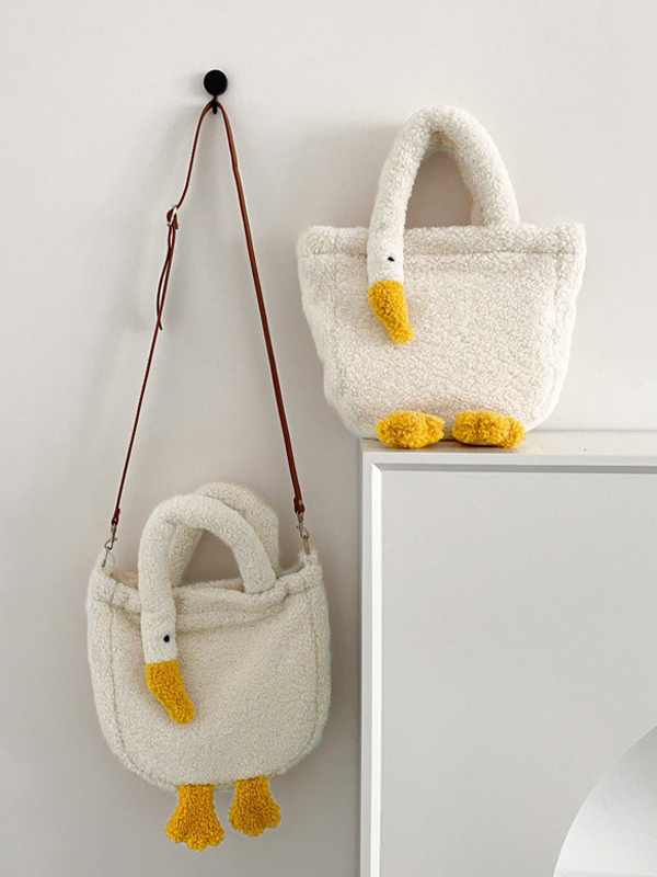 Bolso bandolera de forro polar con motivo de ganso-2