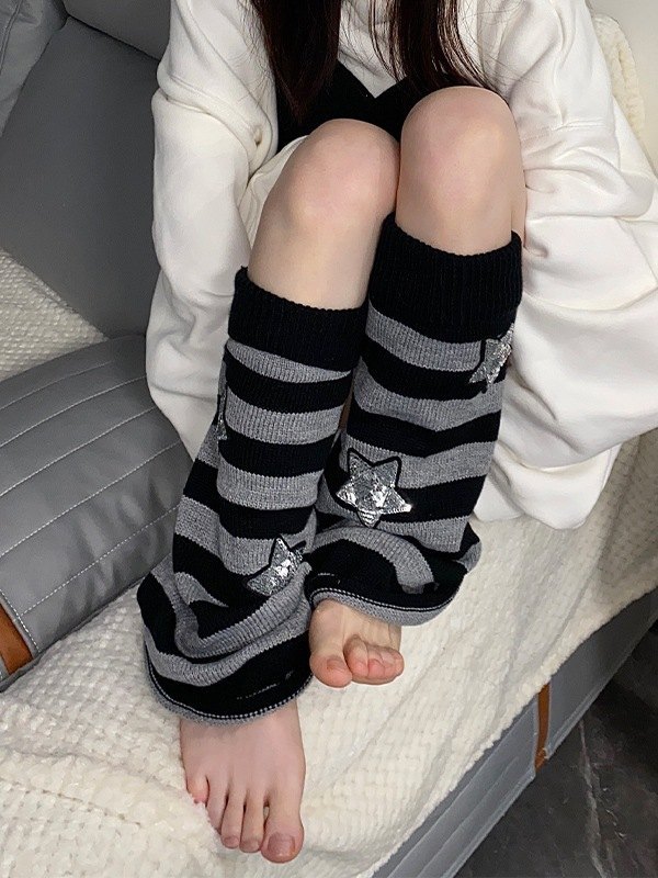 Calentador de piernas a rayas con estrellas de lentejuelas-3