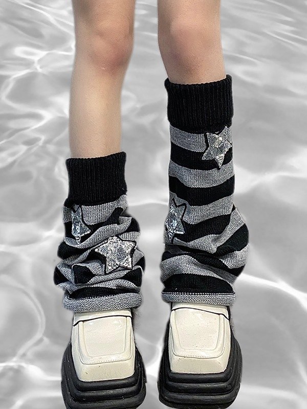 Calentador de piernas a rayas con estrellas de lentejuelas-1