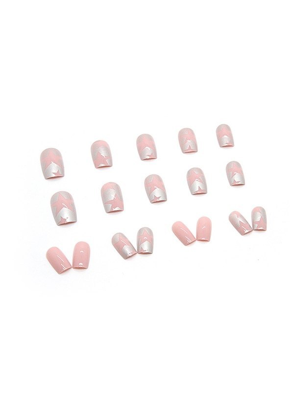 24 uñas con diseño de estrella metálica.-2