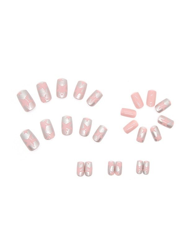 24 uñas con diseño de estrella metálica.-1